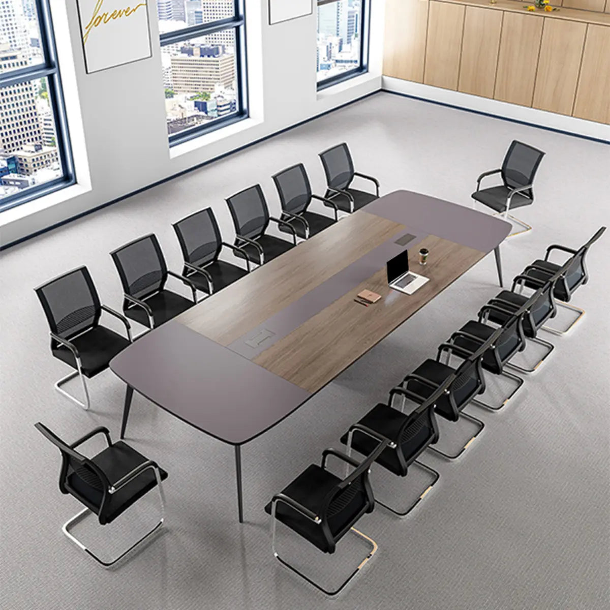 Large Corporate Wood Rectangle Meeting Conference Desk Image - 1