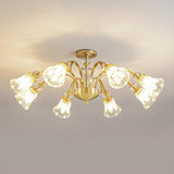 Large Crystal Floral Gold Semi-Flush Mount Lamp 8-Light Image - 10