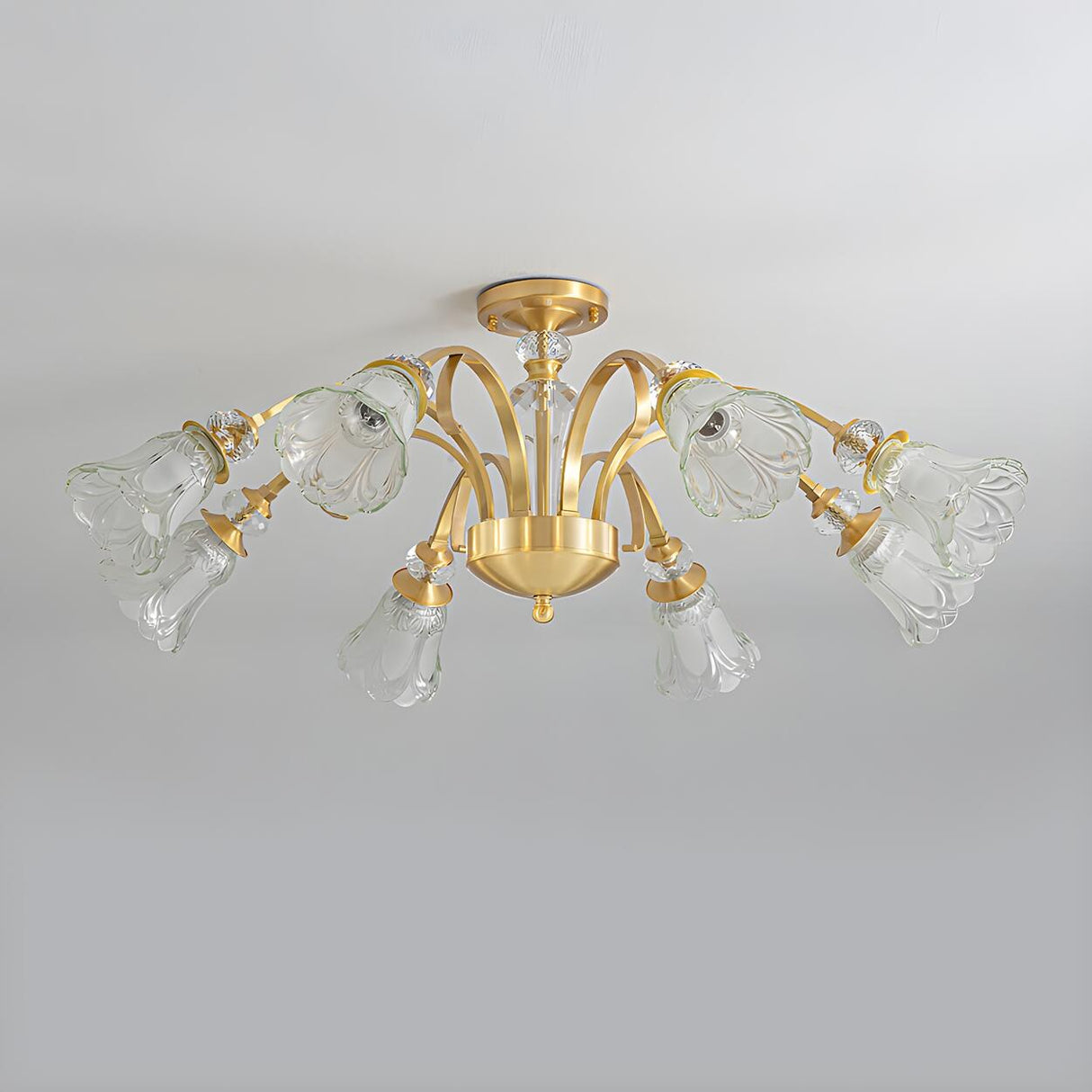 Large Crystal Floral Gold Semi-Flush Mount Lamp 8-Light Image - 11