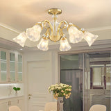 Large Crystal Floral Gold Semi-Flush Mount Lamp 8-Light Image - 13