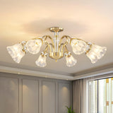 Large Crystal Floral Gold Semi-Flush Mount Lamp 8-Light Image - 14