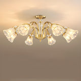 Large Crystal Floral Gold Semi-Flush Mount Lamp 8-Light Image - 3