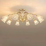 Large Crystal Floral Gold Semi-Flush Mount Lamp 8-Light Image - 5