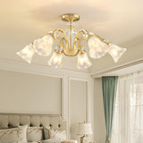 Large Crystal Floral Gold Semi-Flush Mount Lamp 8-Light Image - 6