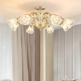 Large Crystal Floral Gold Semi-Flush Mount Lamp 8-Light Image - 7