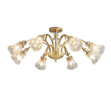 Large Crystal Floral Gold Semi-Flush Mount Lamp 8-Light Image - 8