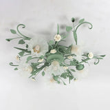 Large Elegant Green Floral Glass Semi-Flush Mount Light Image - 10