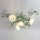 Large Elegant Green Floral Glass Semi-Flush Mount Light Image - 6