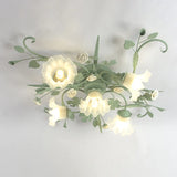 Large Elegant Green Floral Glass Semi-Flush Mount Light Image - 7