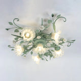 Large Elegant Green Floral Glass Semi-Flush Mount Light Image - 8