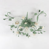 Large Elegant Green Floral Glass Semi-Flush Mount Light Image - 9