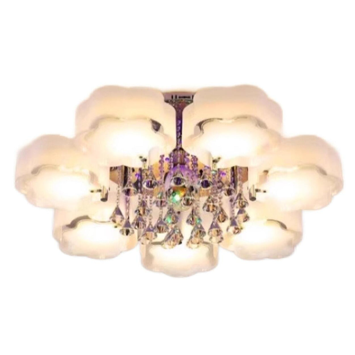 Large Floral Frosted Crystal Semi-Flush Mount Light Image - 10