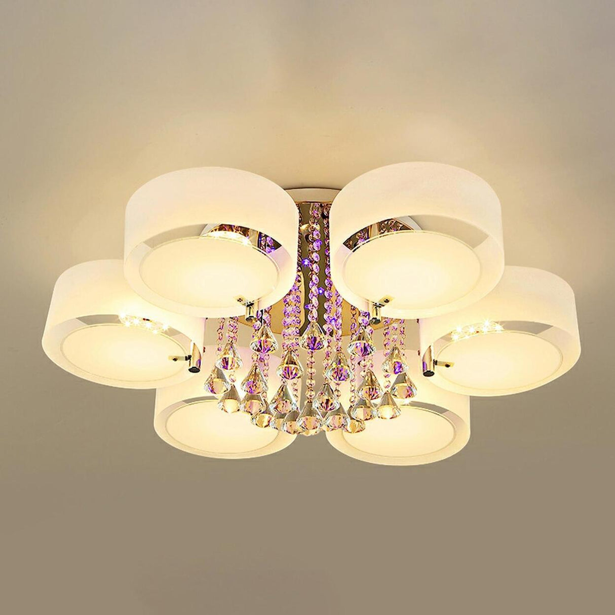 Large Floral Frosted Crystal Semi-Flush Mount Light Image - 11