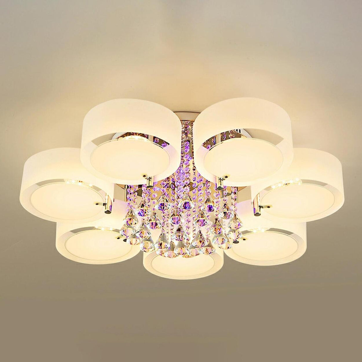 Large Floral Frosted Crystal Semi-Flush Mount Light Image - 13