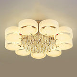 Large Floral Frosted Crystal Semi-Flush Mount Light Image - 15