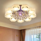 Large Floral Frosted Crystal Semi-Flush Mount Light Image - 4