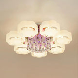 Large Floral Frosted Crystal Semi-Flush Mount Light Image - 5