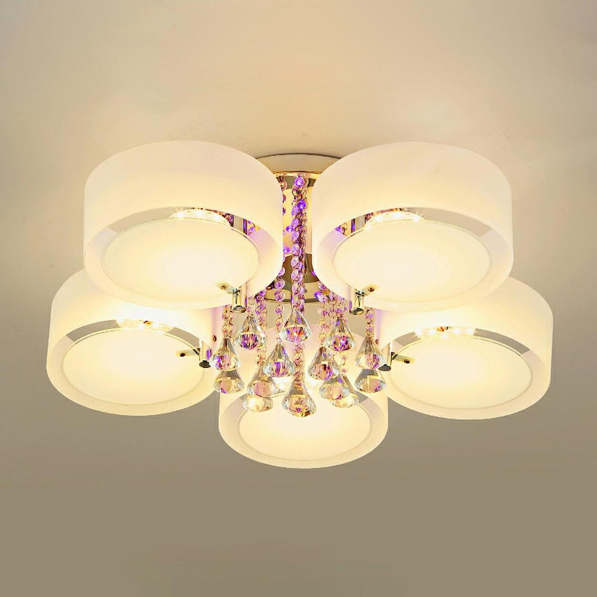 Large Floral Frosted Crystal Semi-Flush Mount Light Image - 9