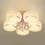 Large Floral Frosted Crystal Semi-Flush Mount Light Image - 9