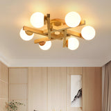 Large Globe Wood Semi-Flush Mount Ceiling Light 8-Light Image - 8