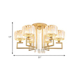 Large Gold Crystal Cylinder Flush Mount Light 3-Light Image - 10