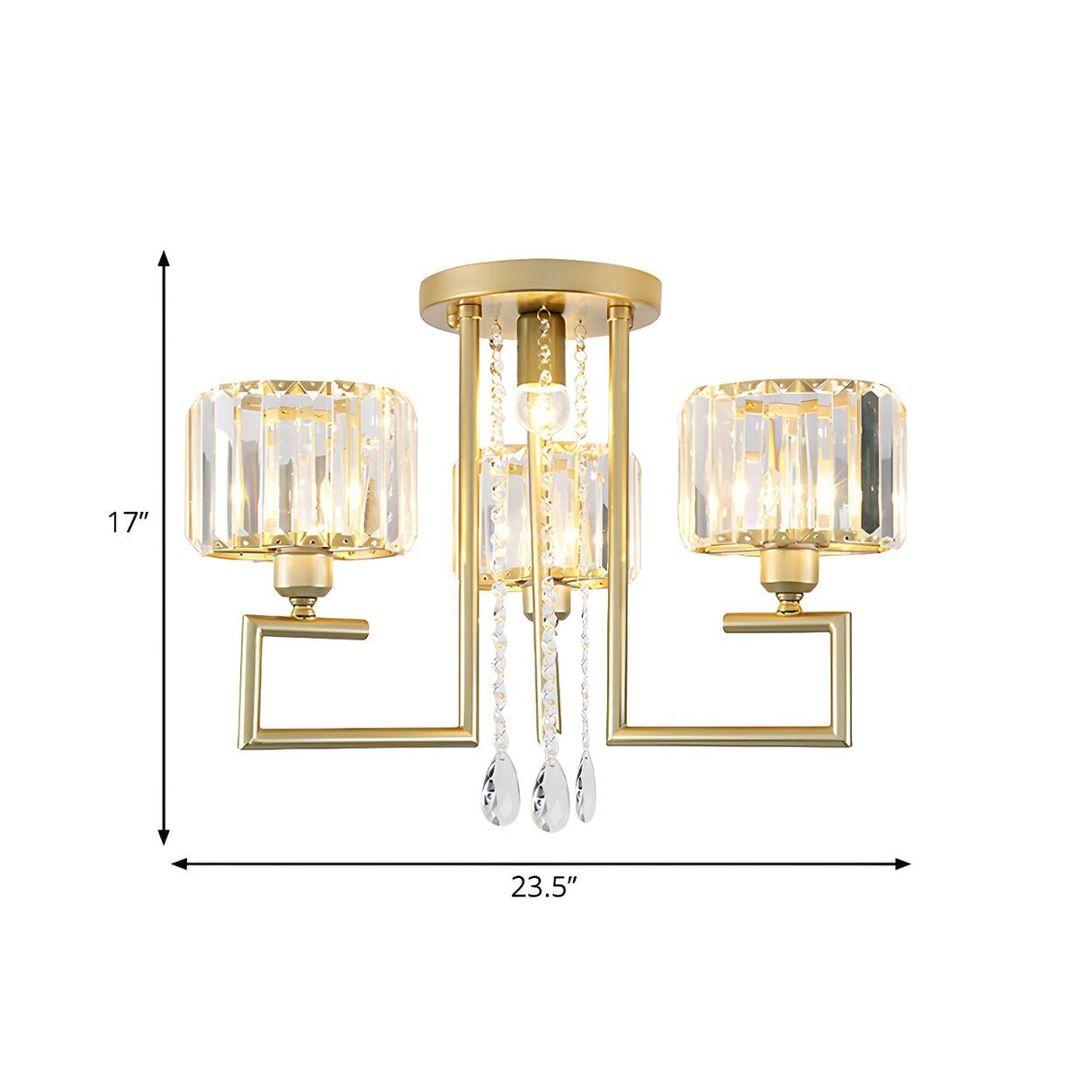 Large Gold Crystal Cylinder Flush Mount Light 3-Light 