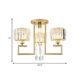 Large Gold Crystal Cylinder Flush Mount Light 3-Light #size