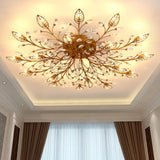 Large Gold Leaf Crystal Semi-Flush Mount Ceiling Light Image - 1