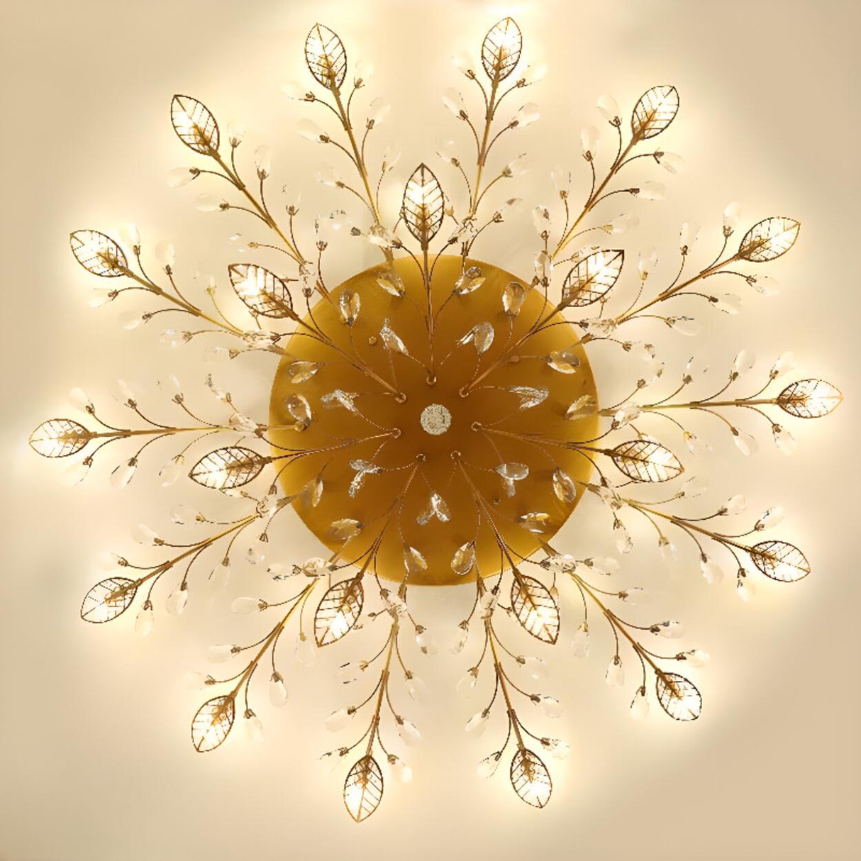 Large Gold Leaf Crystal Semi-Flush Mount Ceiling Light Image - 11