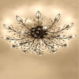 Large Gold Leaf Crystal Semi-Flush Mount Ceiling Light Image - 17