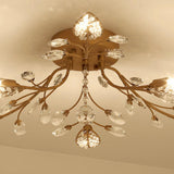 Large Gold Leaf Crystal Semi-Flush Mount Ceiling Light Image - 19