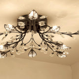 Large Gold Leaf Crystal Semi-Flush Mount Ceiling Light Image - 22