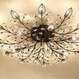 Large Gold Leaf Crystal Semi-Flush Mount Ceiling Light Image - 23