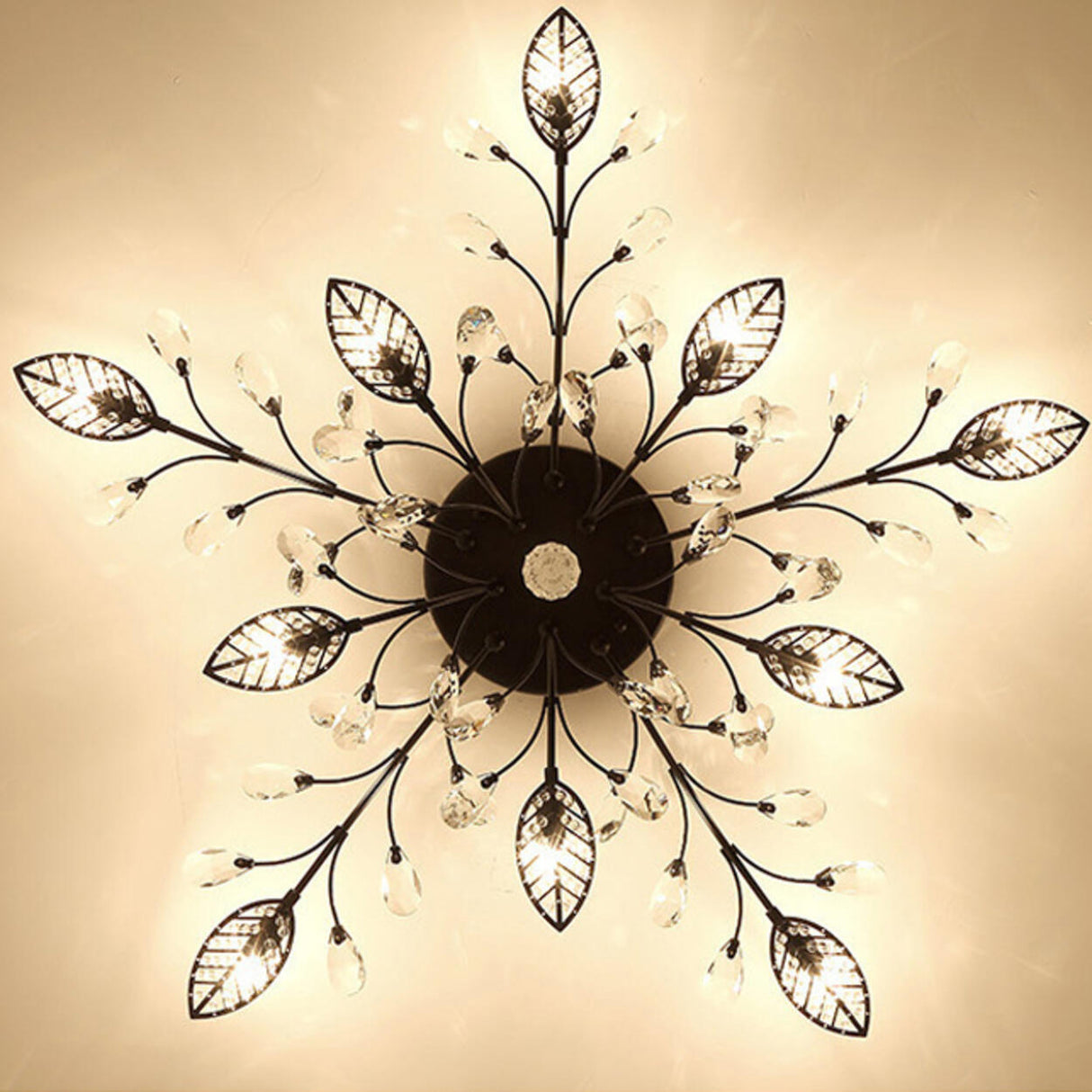 Large Gold Leaf Crystal Semi-Flush Mount Ceiling Light Image - 25