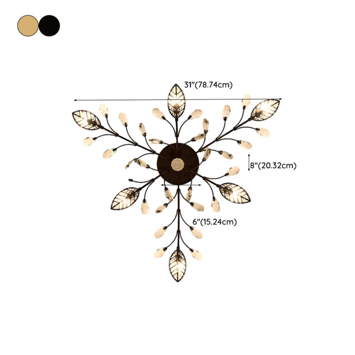 Large Gold Leaf Crystal Semi-Flush Mount Ceiling Light 