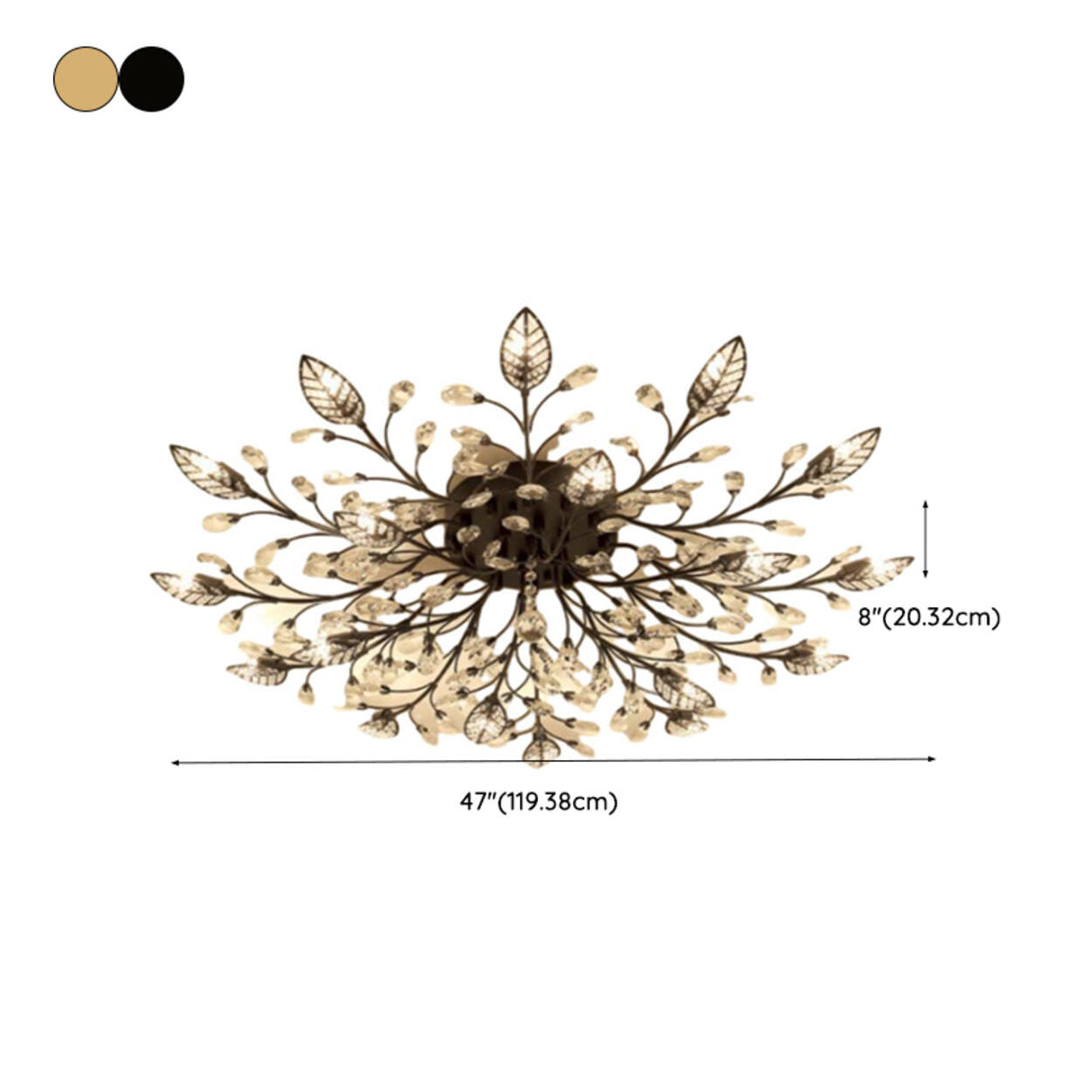 Large Gold Leaf Crystal Semi-Flush Mount Ceiling Light Image - 37