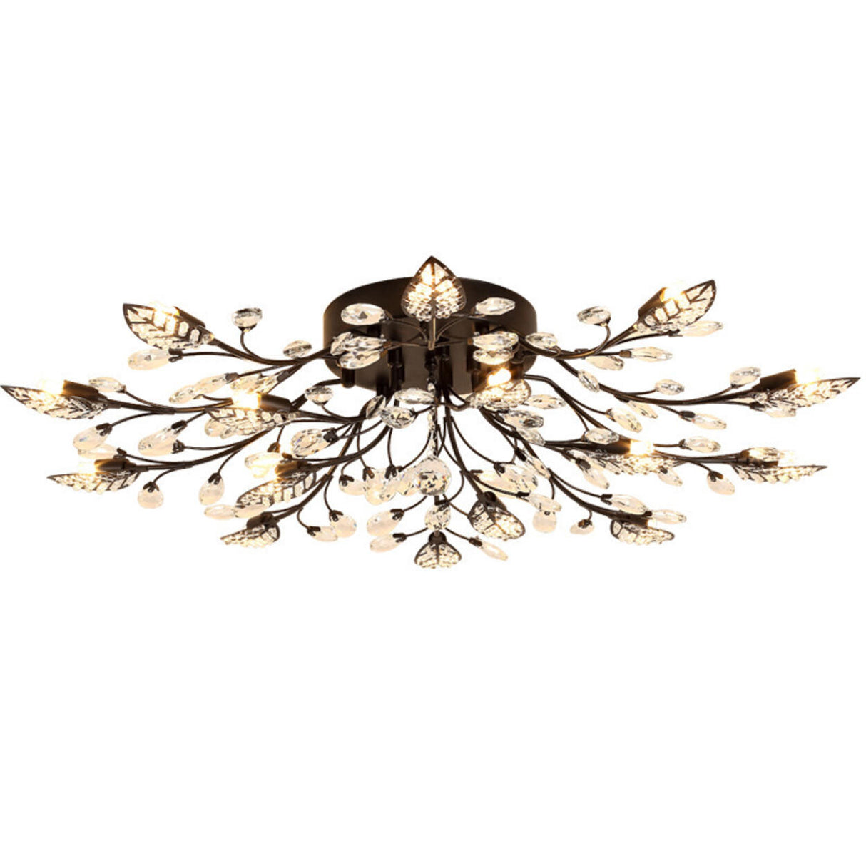 Large Gold Leaf Crystal Semi-Flush Mount Ceiling Light Image - 5