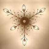 Large Gold Leaf Crystal Semi-Flush Mount Ceiling Light Image - 6