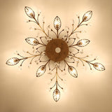 Large Gold Leaf Crystal Semi-Flush Mount Ceiling Light Image - 8