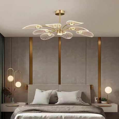 Large Gold Leaf LED Semi-Flush Mount Light Bedroom Image - 1