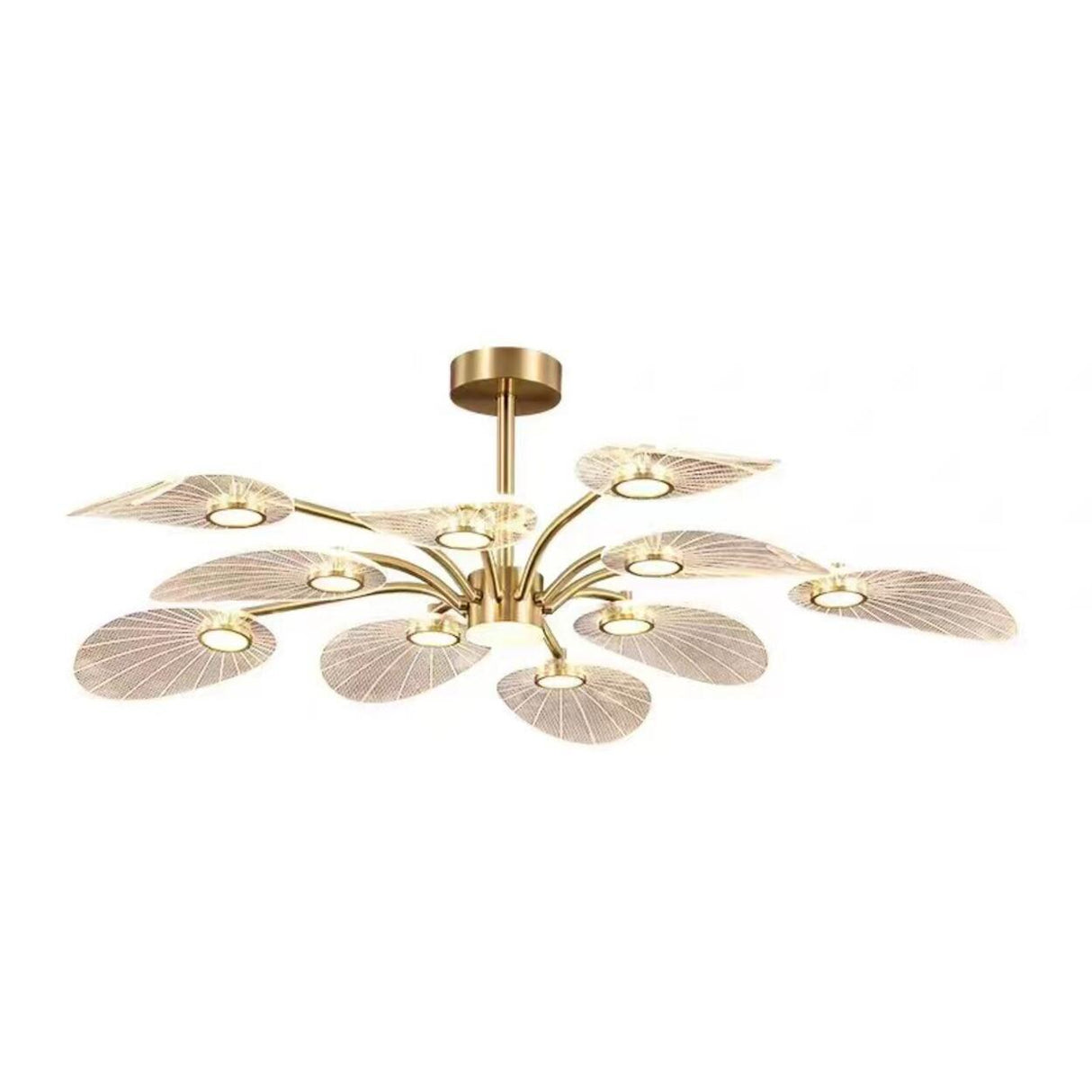 Large Gold Leaf LED Semi-Flush Mount Light Bedroom Image - 5