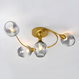 Large Gold Twist Arm Bud-Shaped Glass Flush Mount Light Image - 1