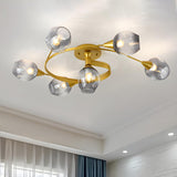 Large Gold Twist Arm Bud-Shaped Glass Flush Mount Light Image - 6