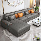 Large Gray Leather Recessed Arm L-Shape Sectional Image - 1