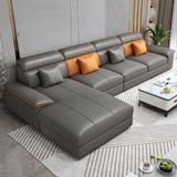 Large Gray Leather Recessed Arm L-Shape Sectional Image - 2