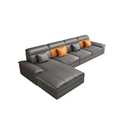 Large Gray Leather Recessed Arm L-Shape Sectional Image - 3