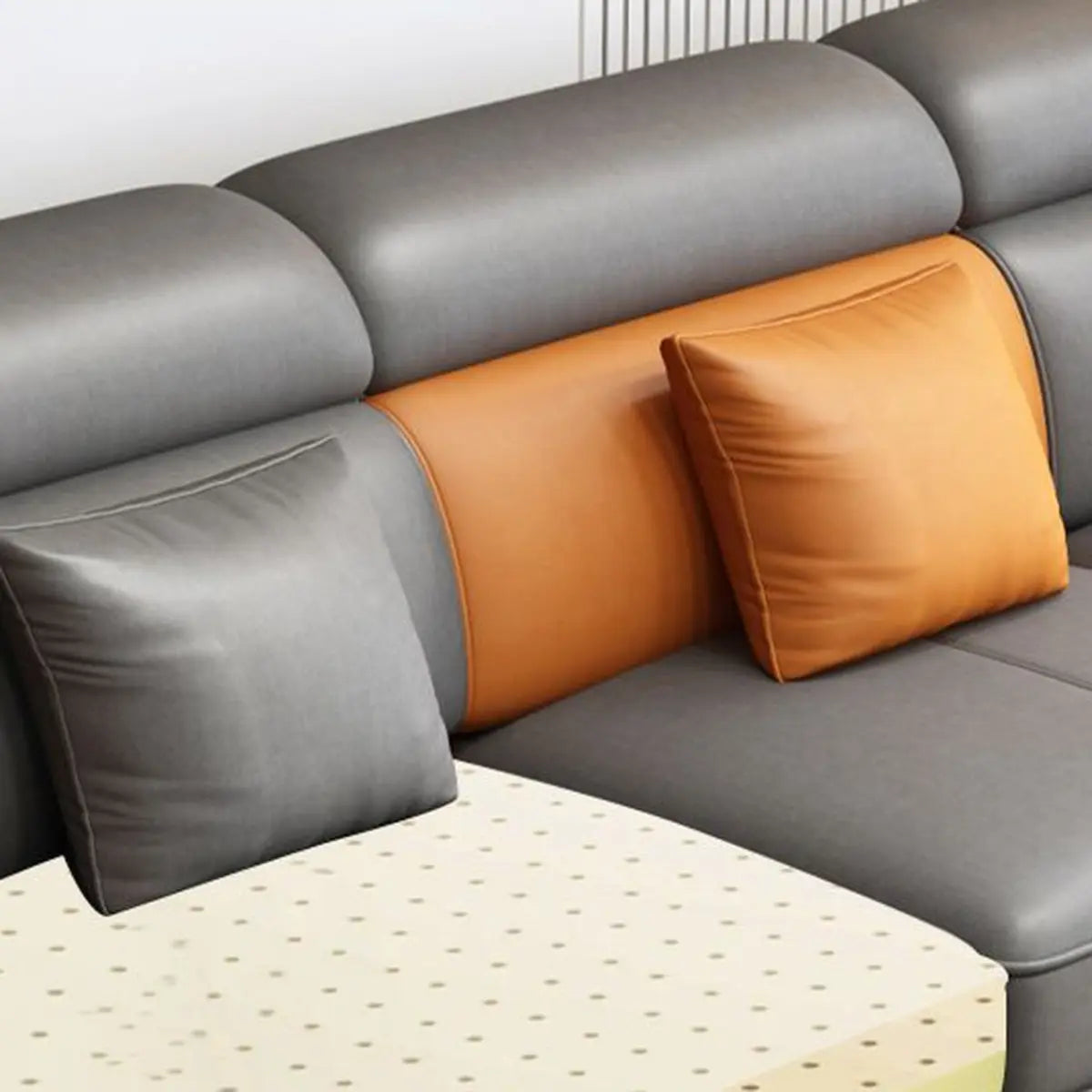 Large Gray Leather Recessed Arm L-Shape Sectional Image - 6