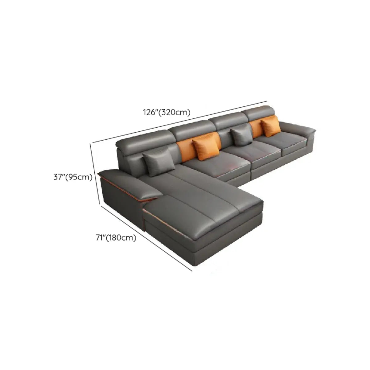 Large Gray Leather Recessed Arm L-Shape Sectional Image - 9