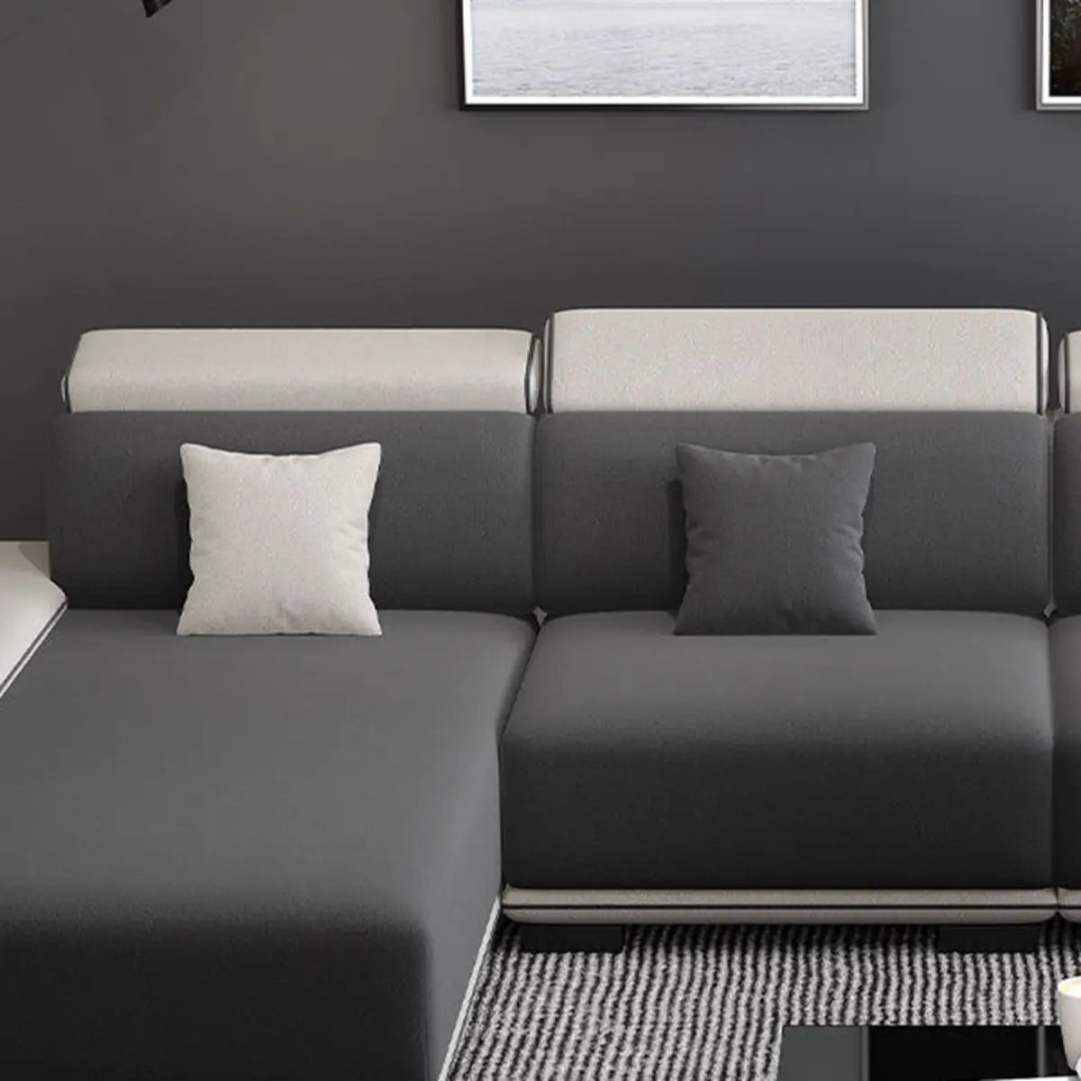 Large Gray Tech Cloth Pillow Back Corner Sectional Image - 8