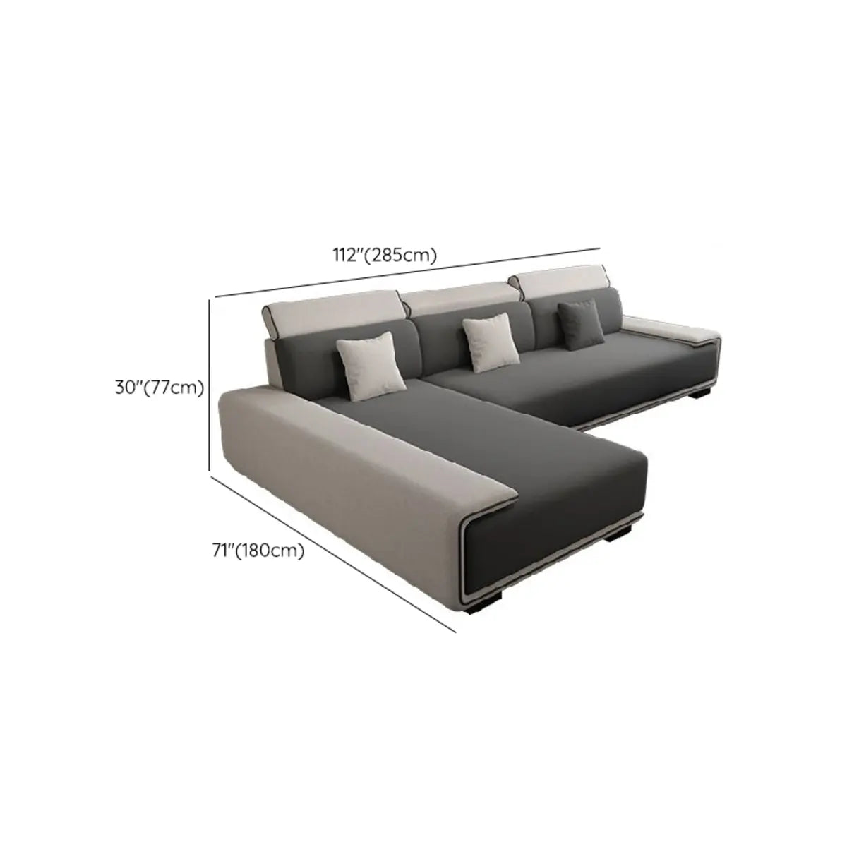 Large Gray Tech Cloth Pillow Back Corner Sectional 